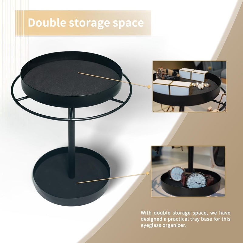 Red Ant Metal Sunglasses Organizer, 360° Rotating Glasses Holder Stand with Storage Tray and Jewelry Box, Eyeglasses Holder with Anti-Slip Pads for Tabletop, Desk, Dresser, Black - Image 5